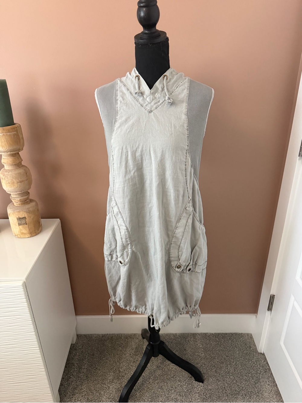 Sleeveless Hooded Mini Dress in Light Gray